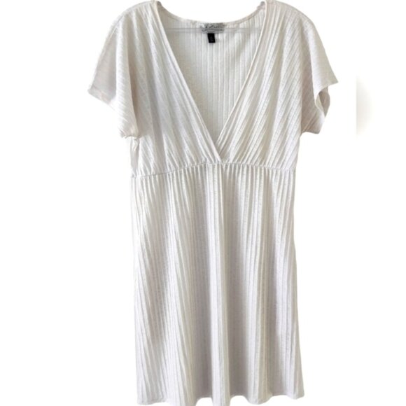 J VALDI White V Neck Ribbed Swimsuit Cover Up Size Med - Picture 1 of 6